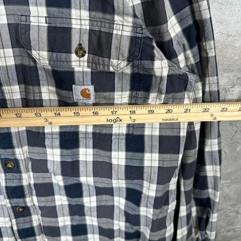 Carhartt Plaid Shirt Men's Medium Workwear Loose Fit Long Sleeve blue - Picture 6 of 7